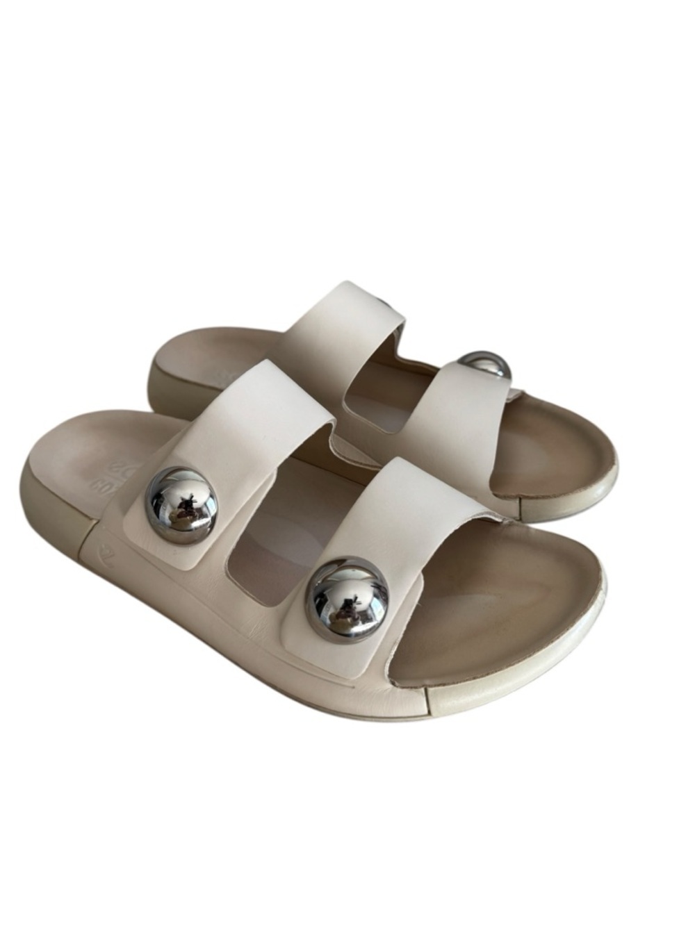 Ecco Women’s Off White Cozmo 2 Band Button Slide Sandals Size 6-6.5
